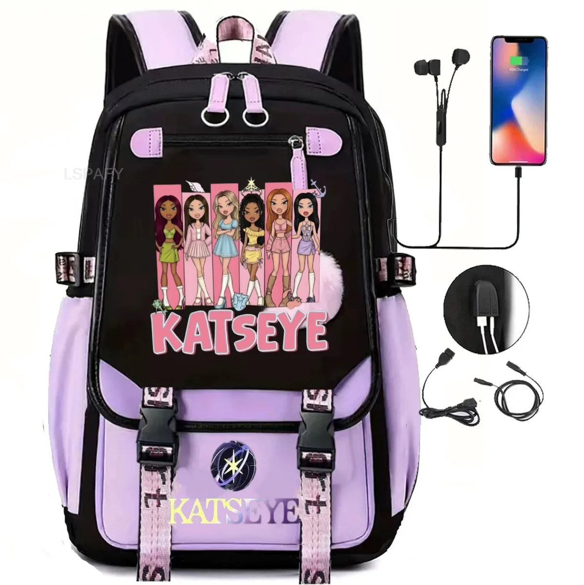sac à dos multicolore katseye, patchwork, grande capacité, sac à dos de voyage, mochila, sac à dos pour femme, sac à dos en toile, sac à dos pour ordinateur portable, sacs d'école