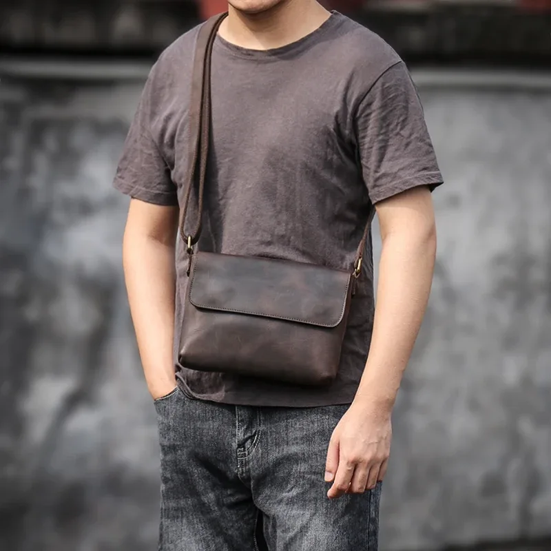 guro-sac messager vintage en cuir véritable pour homme, sac à bandoulière, cuir de vachette cheval, élan, haute qualité, rabat 03, 8 pouces, isub