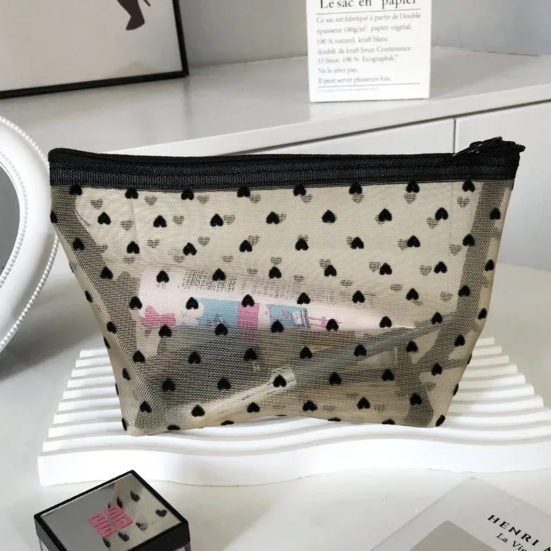 trousse de maquillage d'extérieur personnalisée en maille de nylon transparente, sacs à cosmétiques, pochette d'organisation de voyage, fermeture éclair, maquillage de plage, sac à main pour femmes