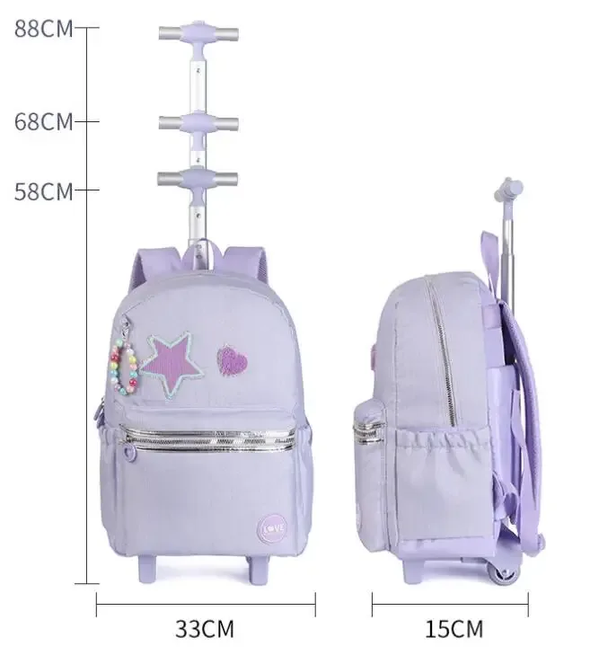 sacs à dos à roulettes avec sac à déjeuner pour filles, ensemble de sacs à roulettes pour filles, roulettes de 18 pouces, sac à dos scolaire à roulettes