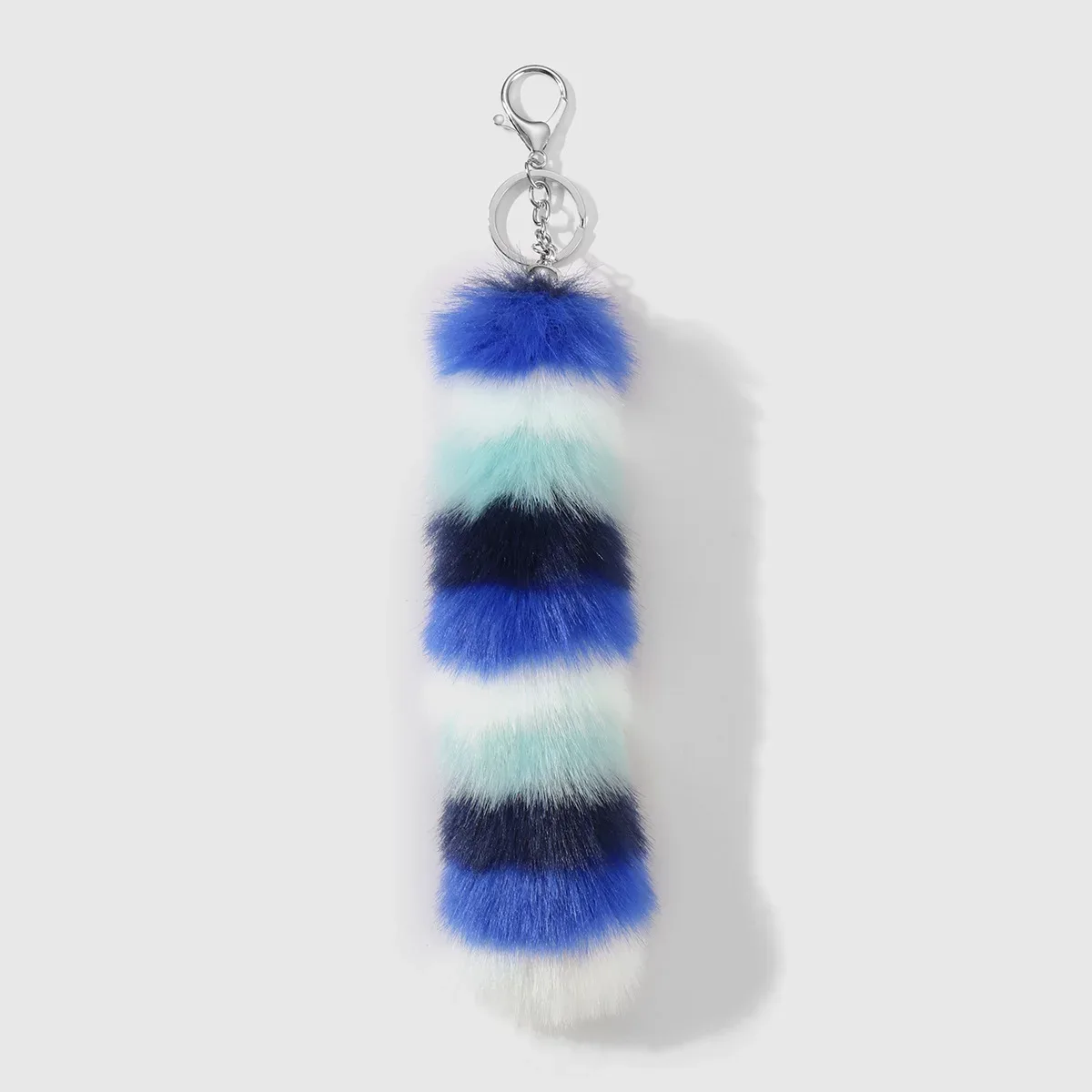 porte-clés queue de raton laveur en fausse fourrure, breloque de sac rayée et moelleuse pour femmes et filles, accessoire pendentif pour sac à dos et sac à main style y2k punk