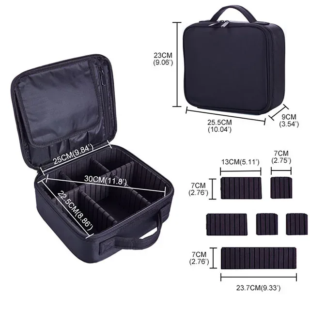trousse de maquillage professionnelle portable avec diviseurs ajustables et compartiment pour pinceaux – organisateur de cosmétiques pour artistes