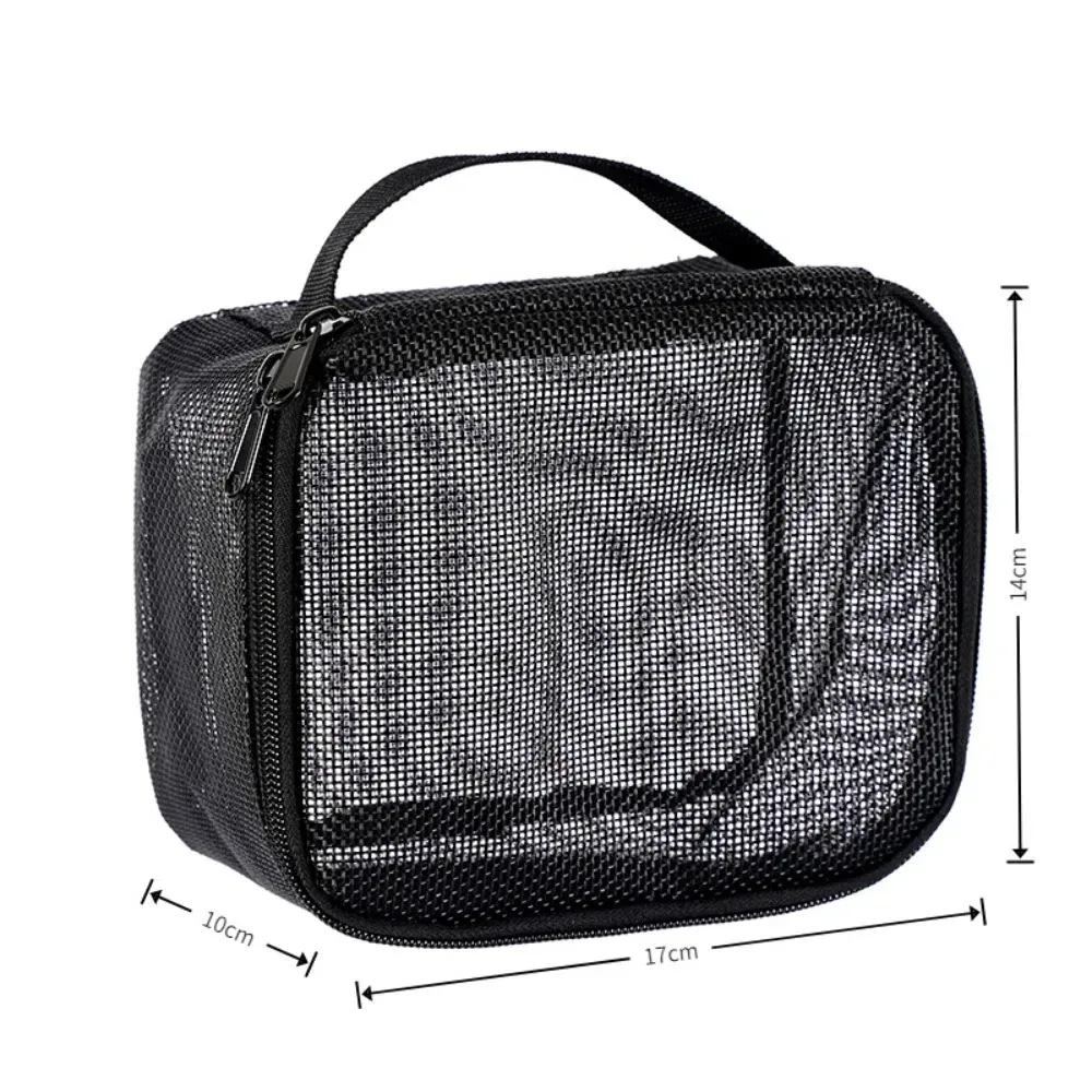 sac de maquillage en maille portable de grande capacité, sac de rangement de cosmétiques portatif de couleur unie, sac de rangement de toilette léger