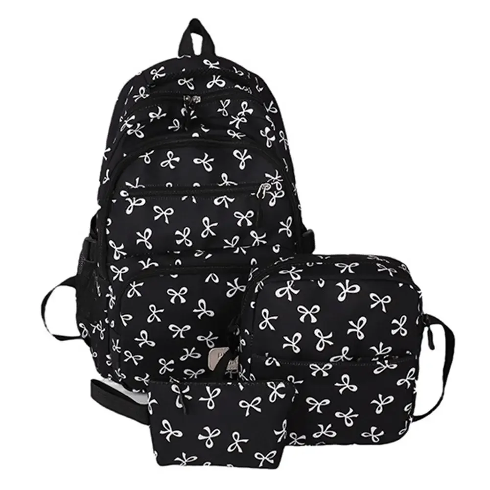 sac dos nylon nœuds roses blanc fonctionnel grande capacité accessoires étudiants femmes voyager quotidien
