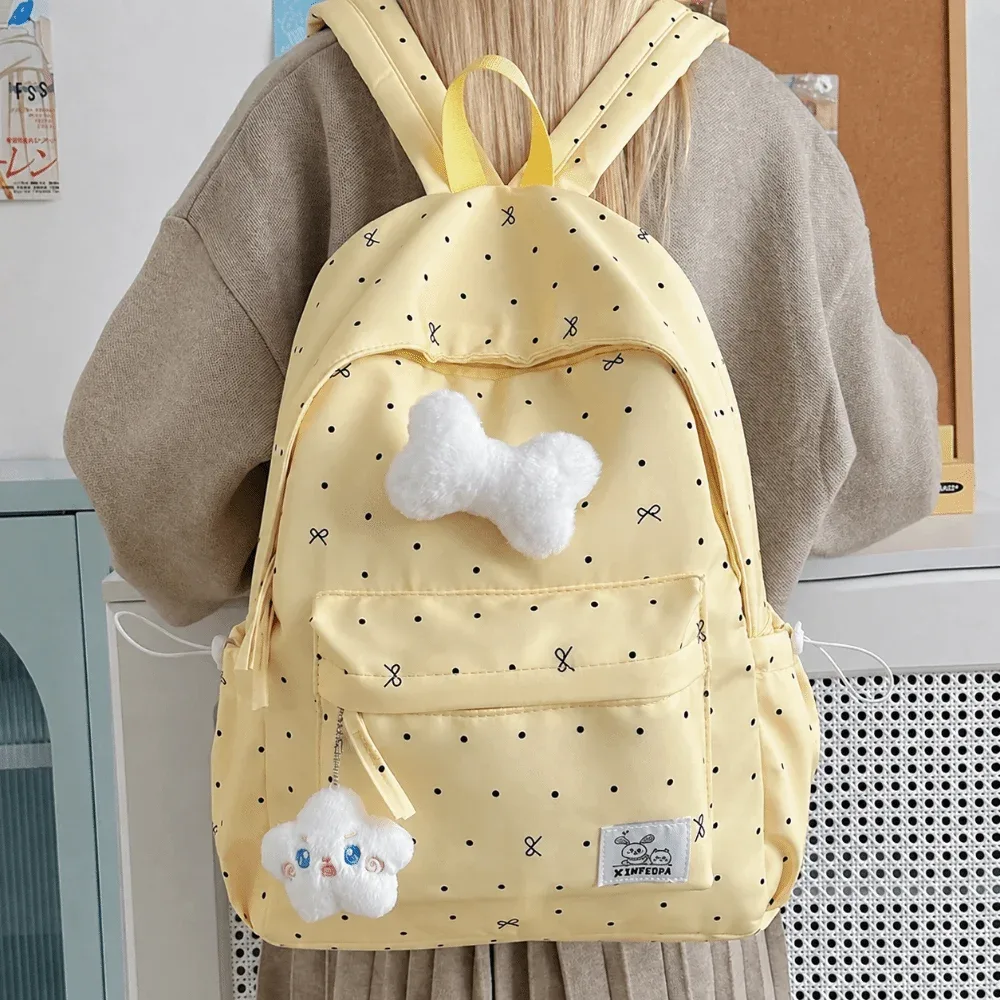 sac à dos tendance léger à pois avec nœud, respirant, pour étudiants, durable, décontracté, grande capacité, pour l'école et les voyages