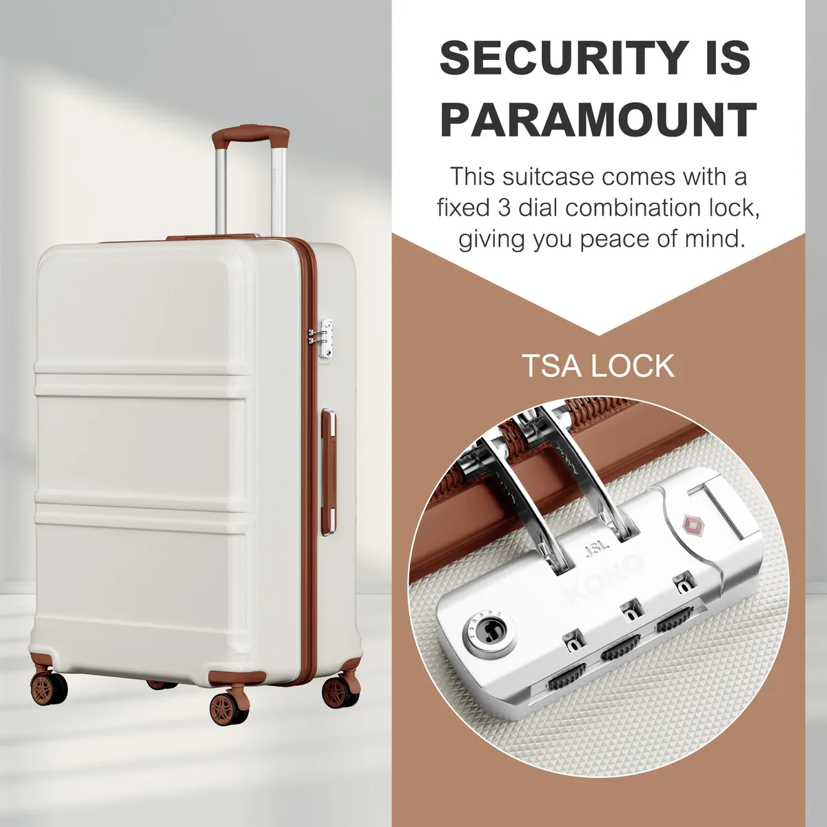 étui rigide kono de 32 pouces, chariots légers abs + pc avec double roues, serrure tsa, valise (s/m/l/xl)