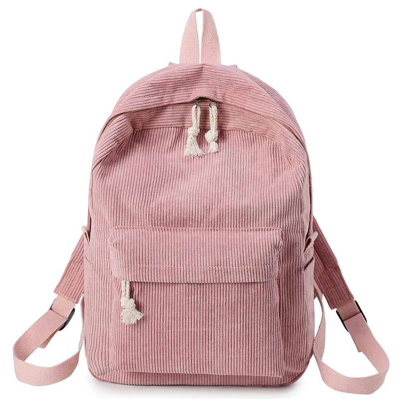 sac à dos simple en velours côtelé pour femmes, grande capacité, sacs d'école pour filles, sac de voyage portable pour adolescents, livre pour ordinateur portable