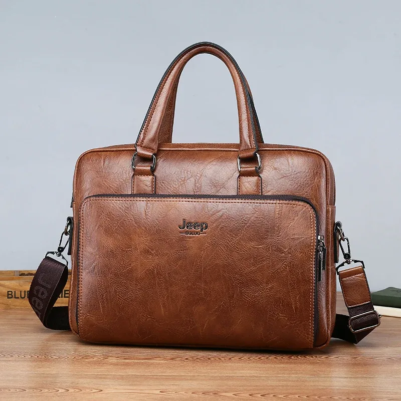 jeep buluo – sac à main en croûte de cuir pour hommes, sac d'affaires de grande capacité pour ordinateur portable 14 pouces, porte-documents de bonne qualité