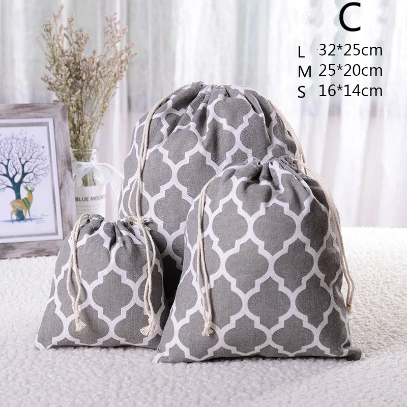 poudres de tissu de lin de coton, sac de ficelle de proximité, sac de rangement de chaussures de gril de voyage pour enfants, sac cadeau de noël