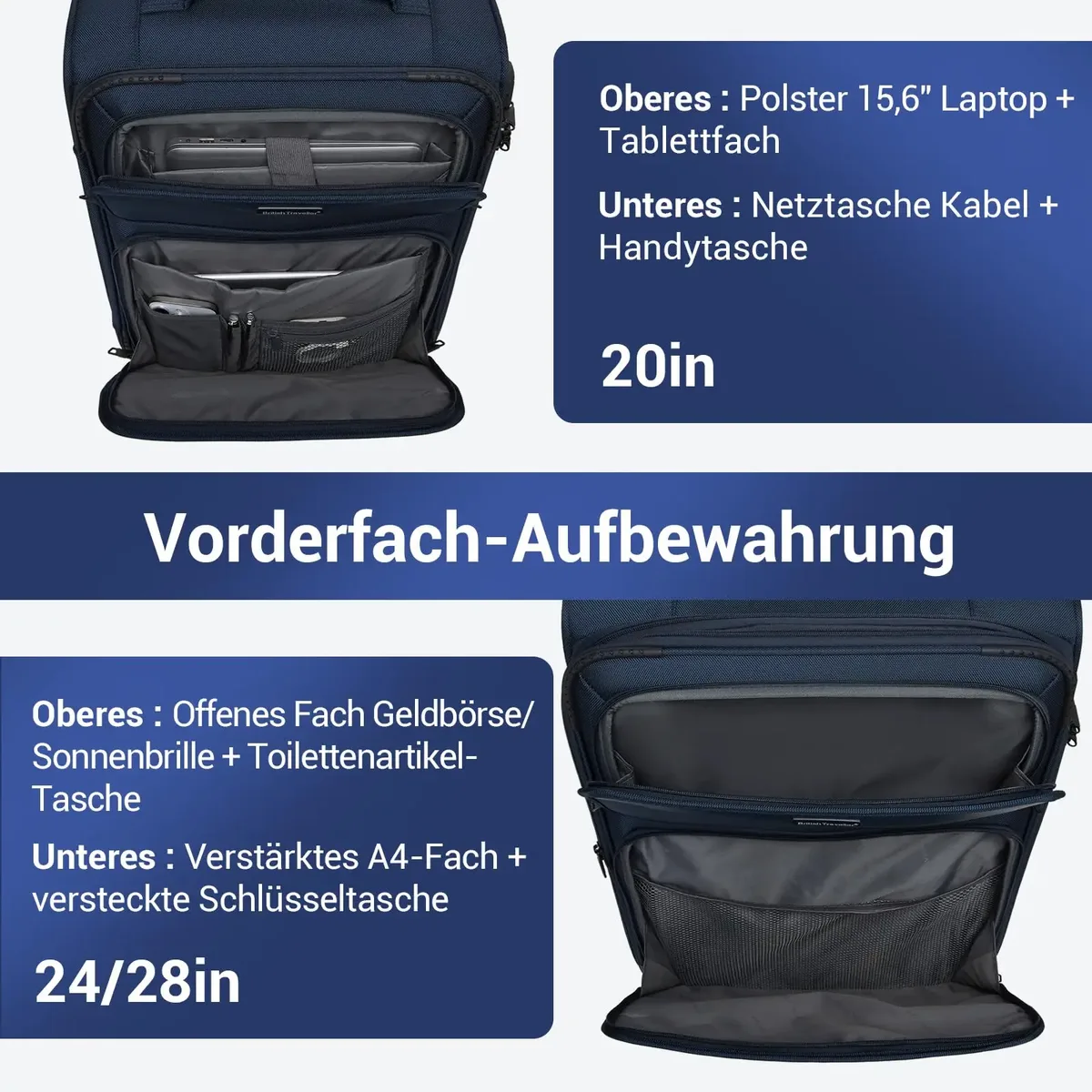 valise souple légère pour voyageur britannique avec compartiment pour ordinateur portable, 4 roulettes, serrure tsa, bagage à main, pour voyages courts et professionnels