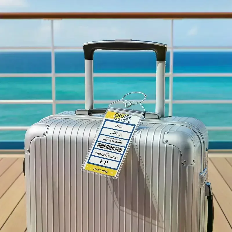 étiquette de bagage multifonctionnelle pour bateau de croisière, boucles en fil d'acier, porte-carte d'identité vertical transparent en pvc imperméable, étiquette de voyage