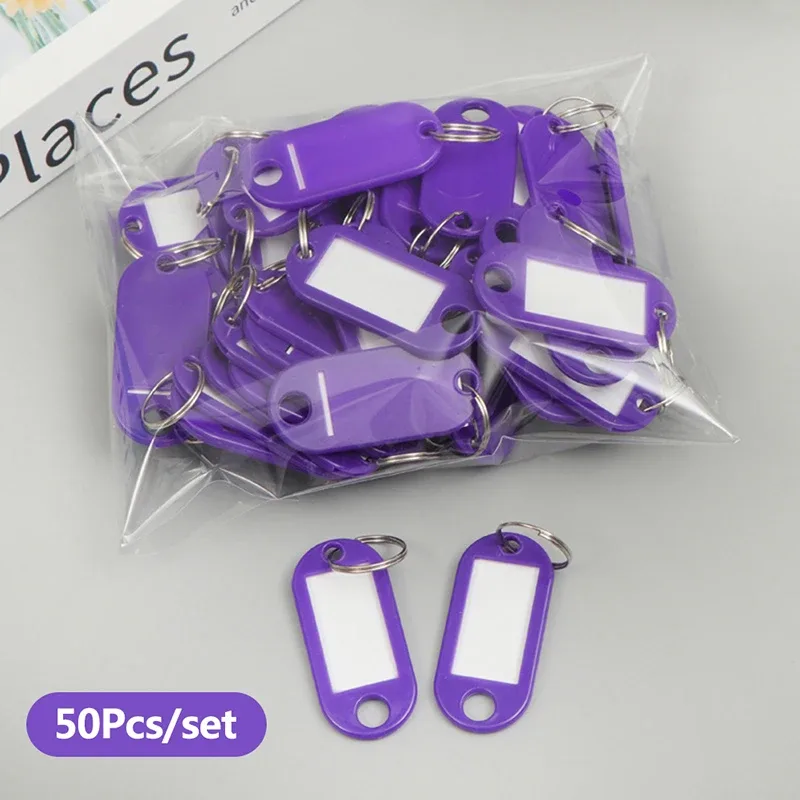porte-clés coloré, étiquette de clé, identification, nom, adresse de salle, marqueur de numéro tel, étiquette de bagage avec anneau fendu, 50 pièces