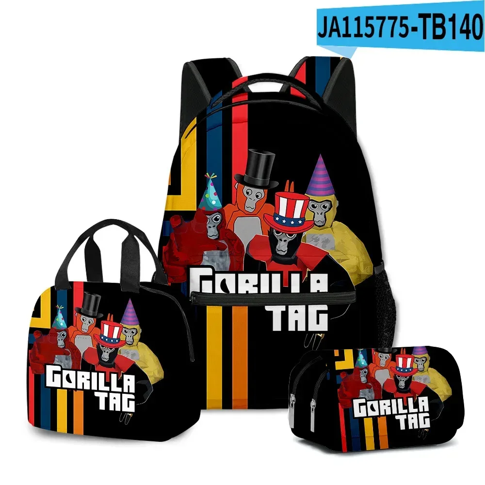 sac à dos d'école pour étudiants, sac à dos portable pour ordinateur portable, sac à déjeuner portable, trousse à crayons, imprimé 3d, motif gorilla classique, populaire et amusant, 3 pièces/ensemble