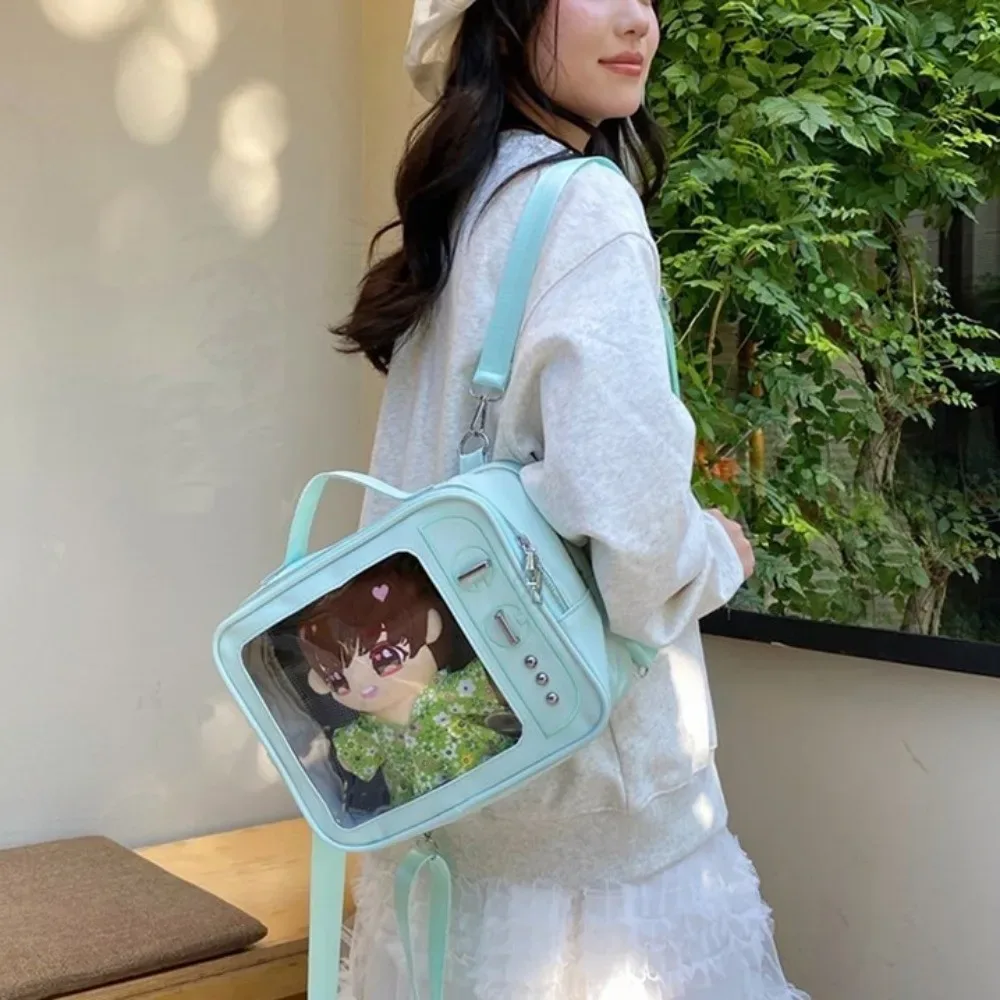 sac à dos tendance en pu style tv, léger, avec compartiment transparent, sac ita grande capacité, sac à bandoulière lolita
