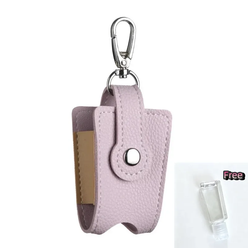 porte-désinfectant pour les mains en cuir pu avec porte-clés en métal, flacon vide rechargeable, s'adapte à la pochette, au sac à dos, aux clés