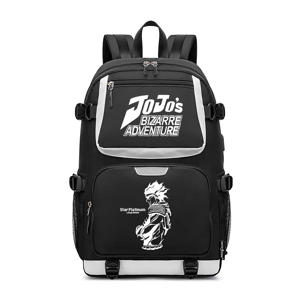 jojo's bizarre adventure – sac à dos de voyage dessin animé, grands sacs d'école imperméables pour femmes, sac à dos rose avec port usb pour ordinateur portable