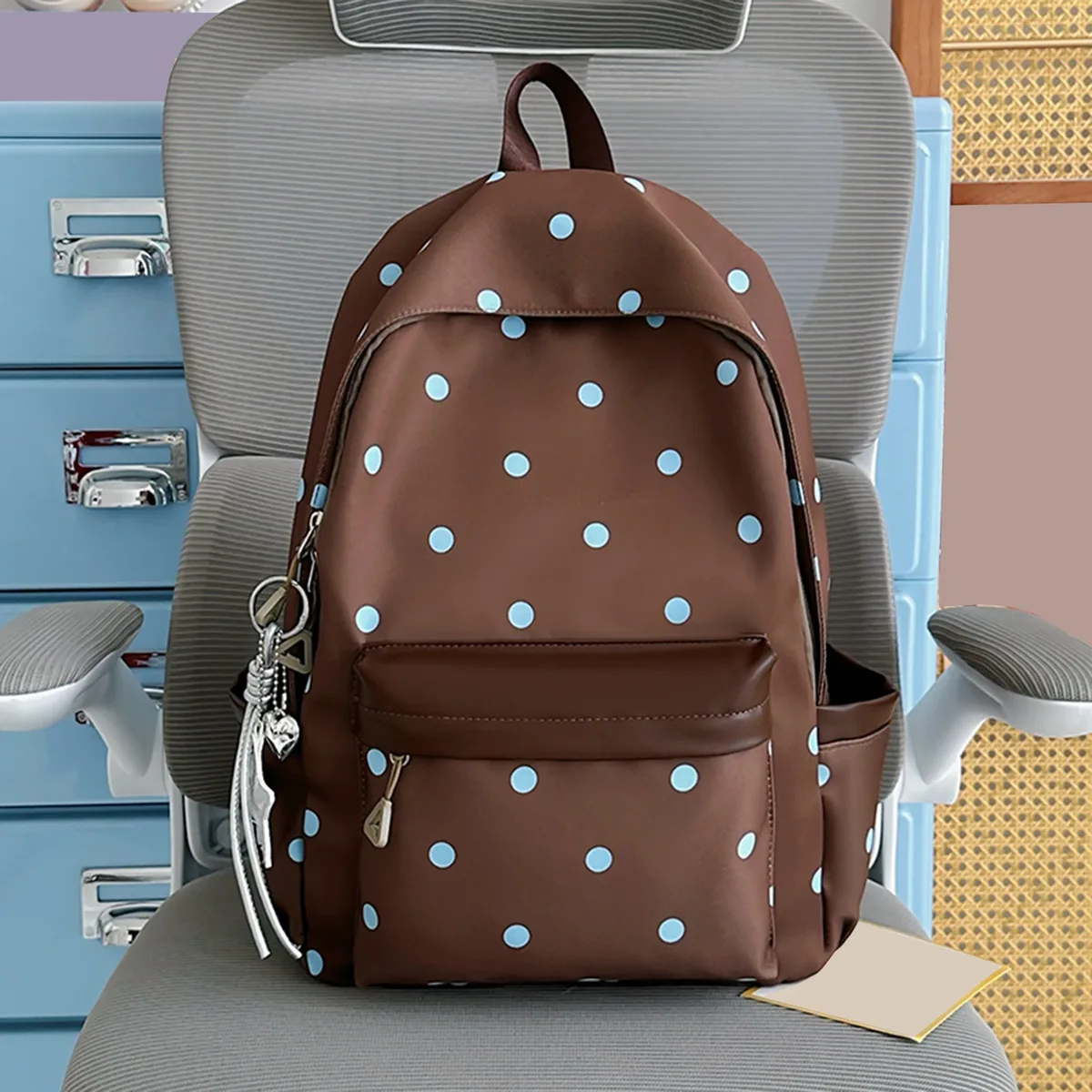 sac à dos esthétique à pois style preppy, sac à dos scolaire mignon et décontracté pour les étudiantes du primaire et du collège
