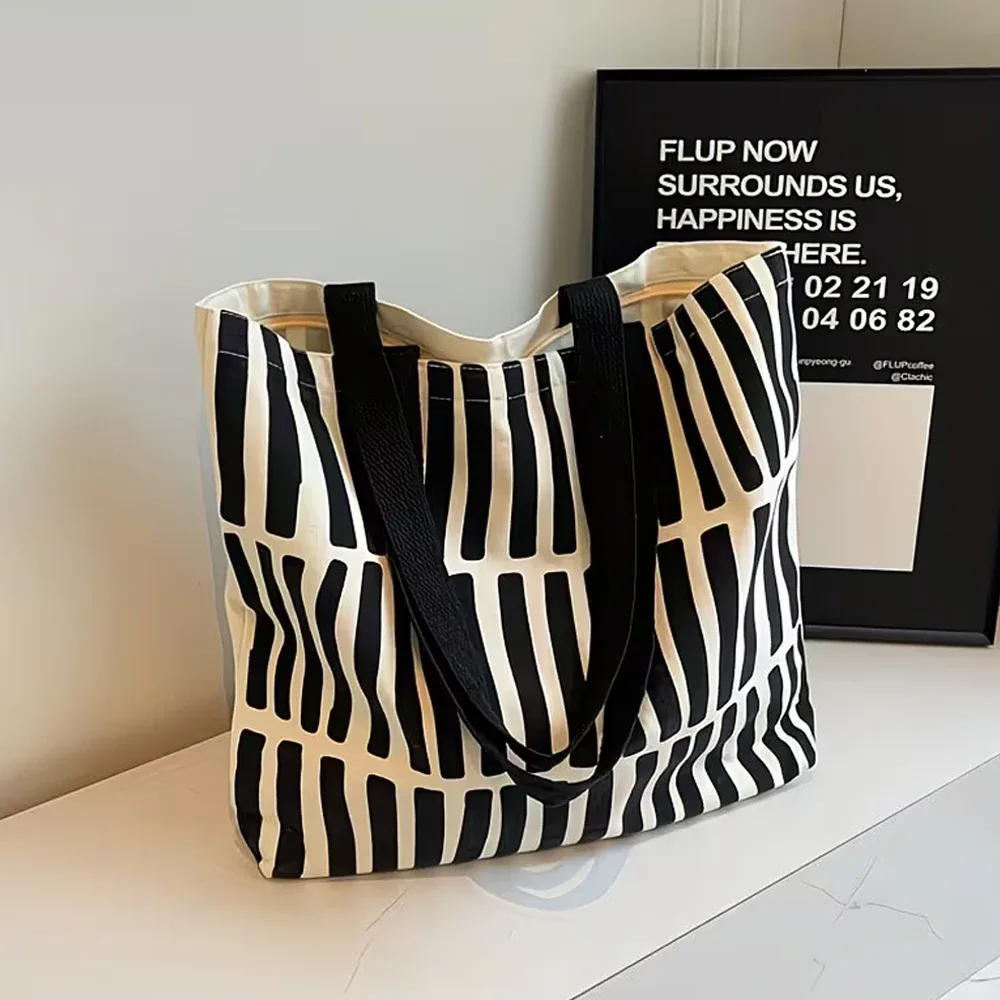 sac à bandoulière en toile rayée de grande capacité, léger avec plusieurs compartiments, fermeture à glissière, peut être utilisé comme sac pour ordinateur portable, sac de courses, sac de voyage, multifonctionnel et d