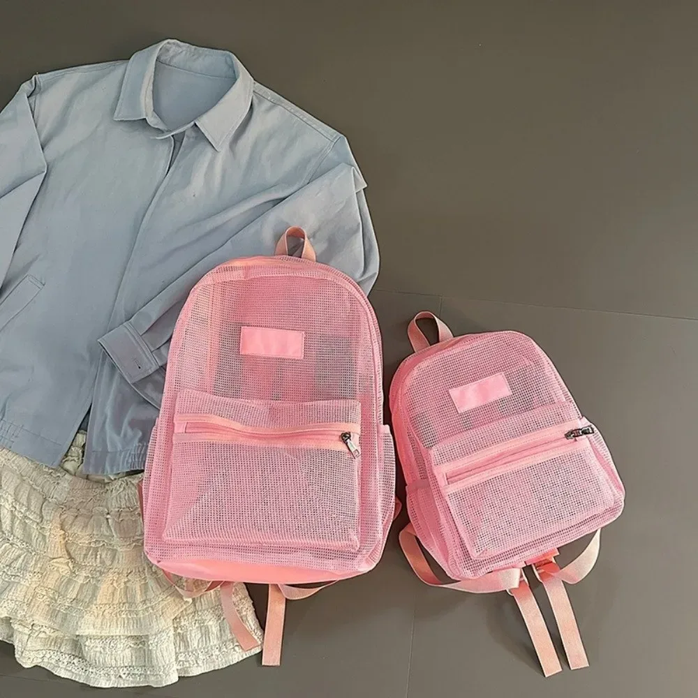 Sac à dos en maille respirante, multi-poches, double sangle, sac à dos transparent léger de grande capacité