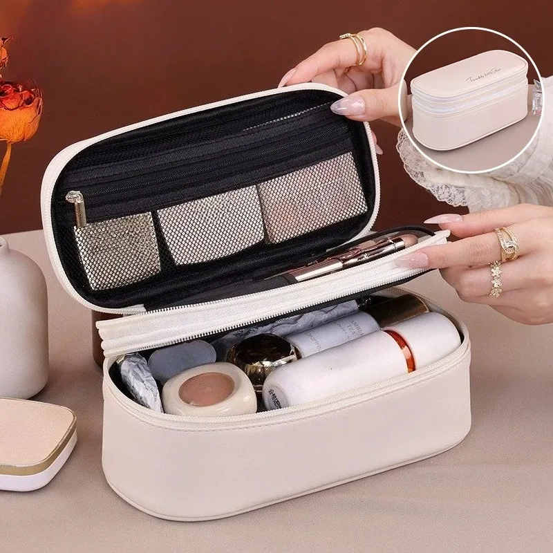 sac à cosmétiques pour femmes, trousse de maquillage à double couche, grande capacité, organiseur de cosmétiques de luxe, essentiels de voyage, sac à cosmétiques pour femmes