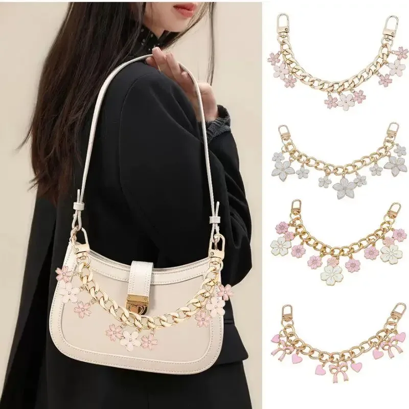 sac en fleurs de cerisier, pendentif, chaîne, nœud en forme de cœur, émail, breloque pour téléphone, chaîne, sangle d'extension, accessoires de sac à bandoulière