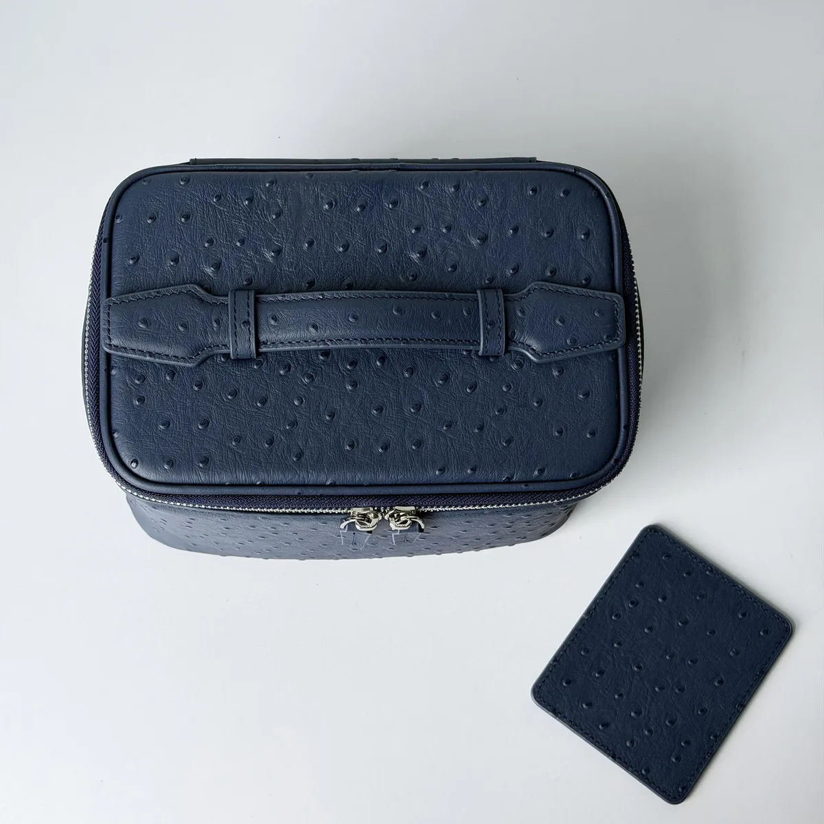 sac à cosmétiques en cuir véritable à motif d'autruche, nouveau sac de luxe en cuir de vachette de première qualité, grande capacité, portable, pour le voyage, étui de rangement pour la beauté