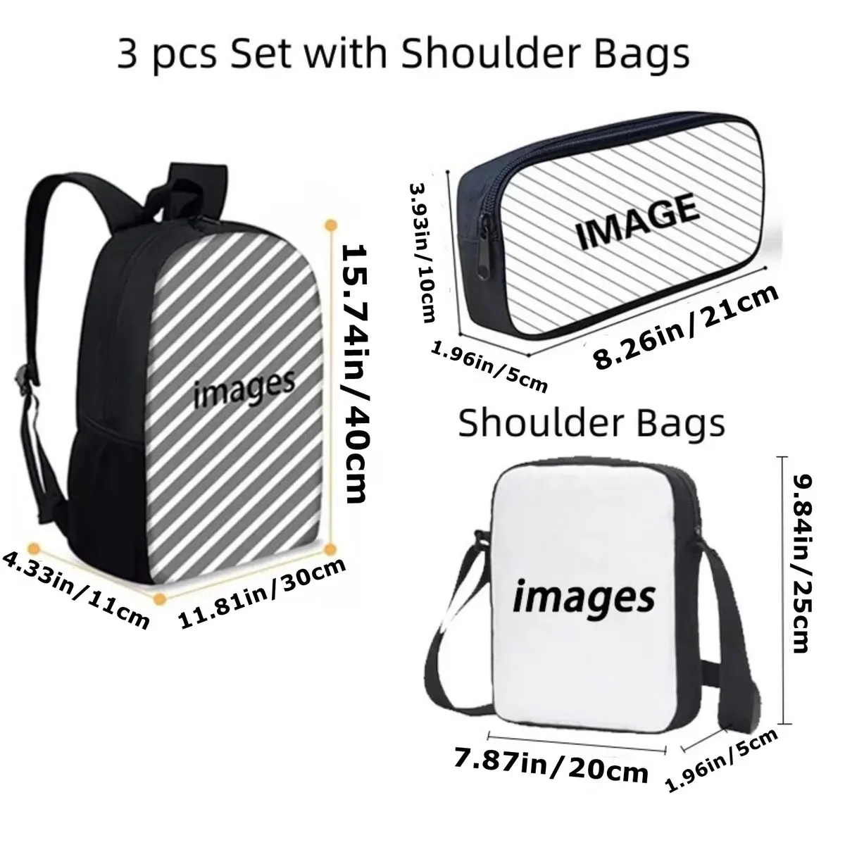 Sac Dos Nylon Noir Bandes Diagonales Gris Dessin Animé Couche Intermédiaire Informatique Bandoulière Arquée Usage Etudiant École Voyage