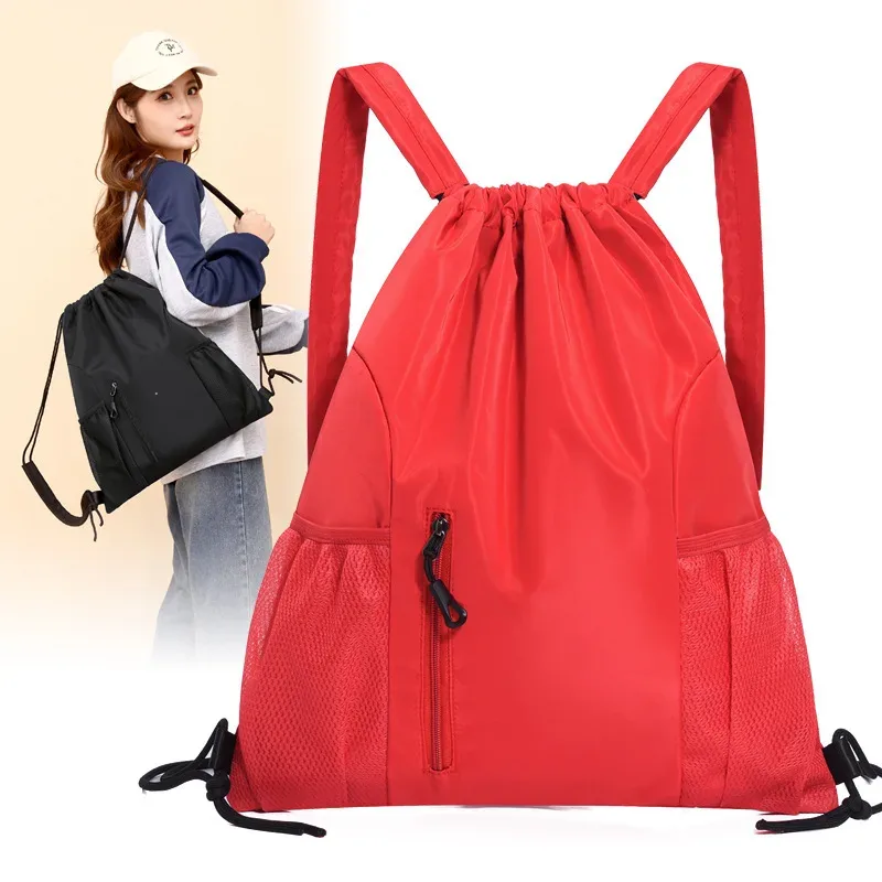 sac à dos oxford à cordon de serrage, grande capacité, couleur unie, décontracté, pour la gym, l'école, sac à dos multifonctionnel