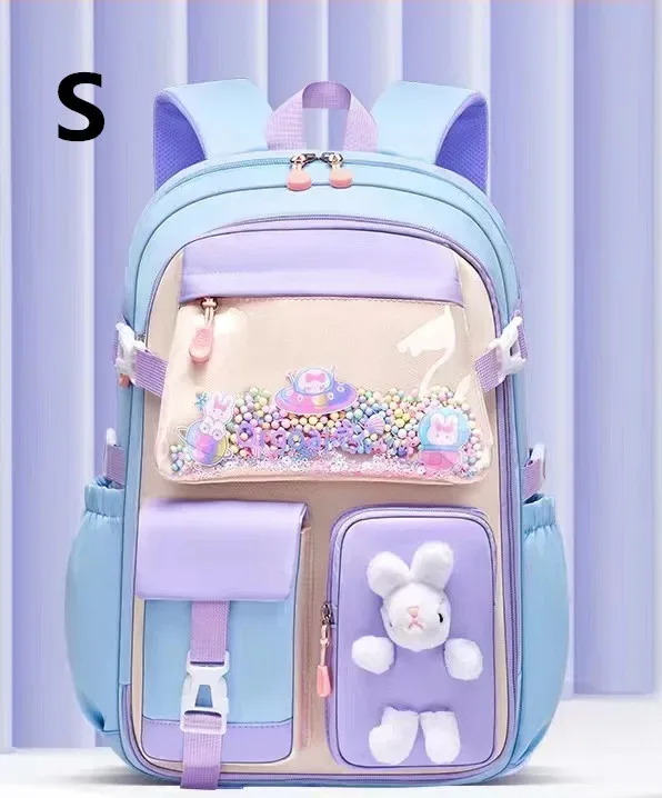 sac à dos lapin mignon pour adolescentes, cartable de dessin animé pour filles du primaire, sac à dos de voyage de 2 tailles pour les classes 1 à 9