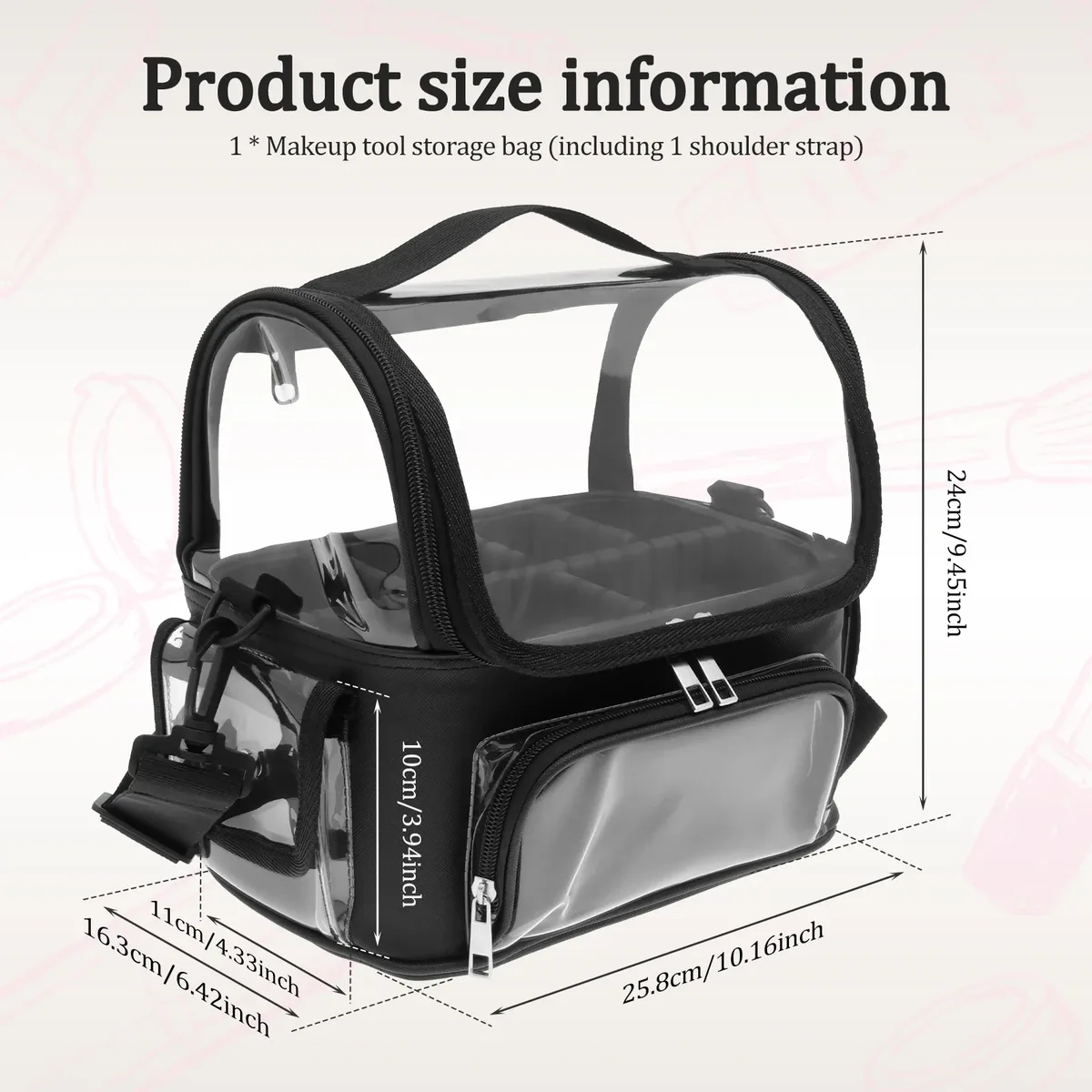 trousse de maquillage portable, étui de rangement pour cosmétiques, pvc transparent, porte-pinceaux de maquillage, sac de tri pour articles de toilette de voyage