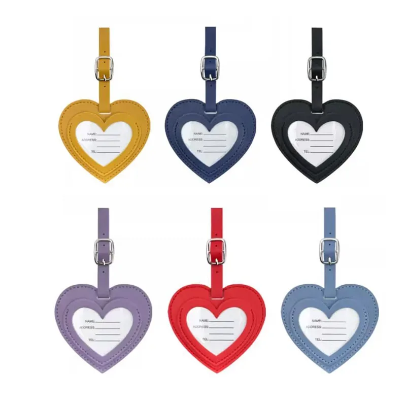 étiquettes de bagage en cuir pu épaissi, design créatif 'love', pour cartes d'embarquement, accessoires de voyage et de vacances, étiquettes d'identification nominative pour le check-in