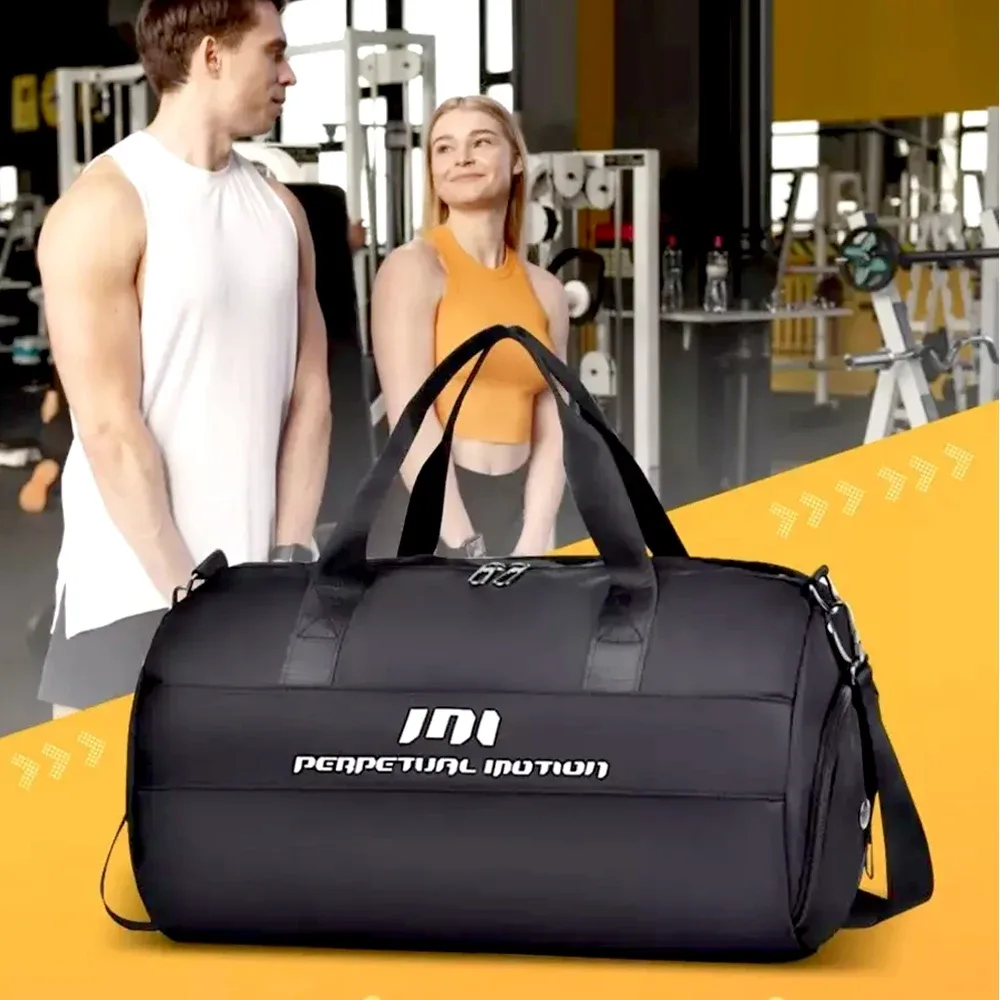 Sac Voyage Nylon Noir Forme Ovale Poignée Amovible Compartiment Chaussures Poche Etanche Usage Sport Week-end