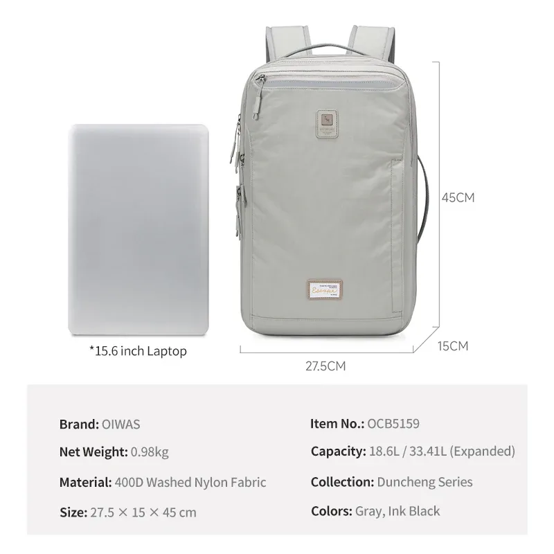 sac à dos extensible de grande capacité en tissu imperméable oiwas avec couche de protection réfléchissante pour ordinateur portable