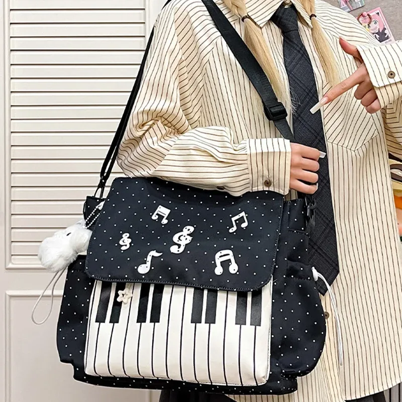 sac à dos en nylon de style coréen avec décor de notes de musique, léger, grande capacité, pour voyage, randonnée et rangement