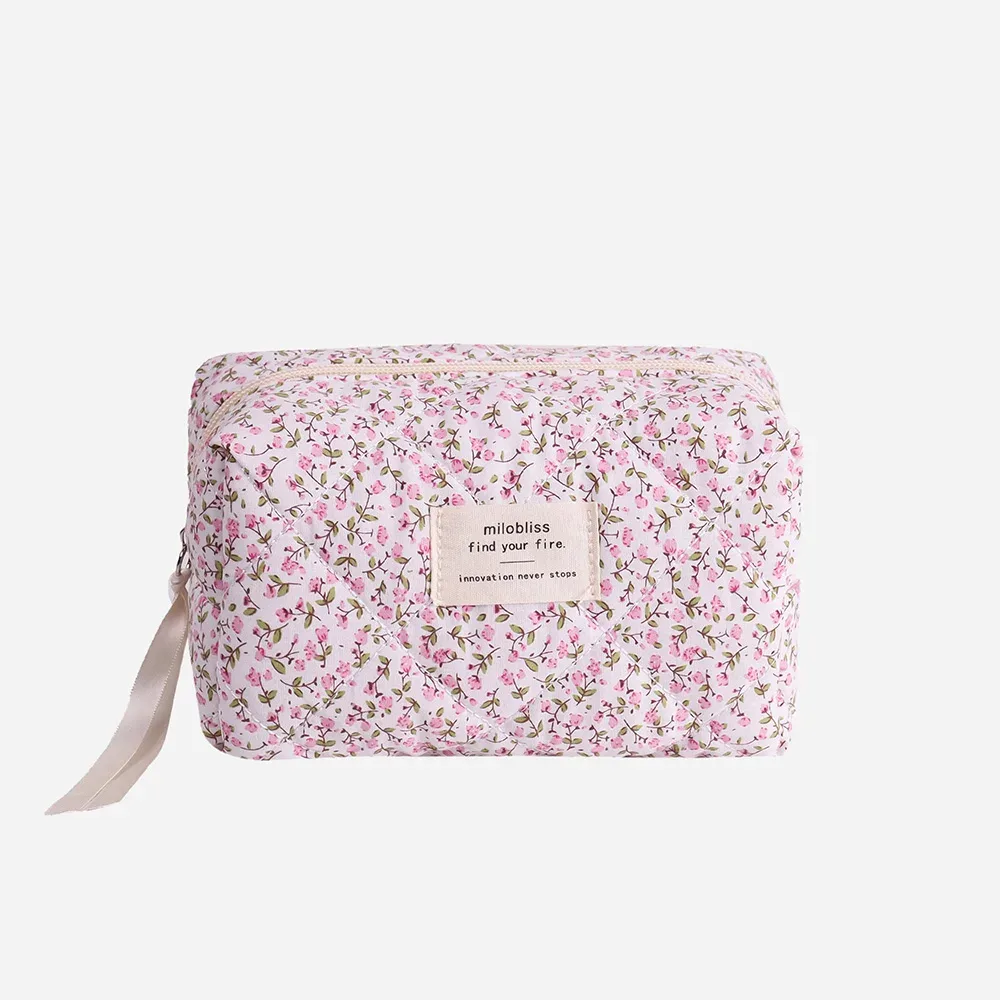 sac de rangement de cosmétiques matelassé imprimé floral pour femmes, organisateur de voyage, pochette de maquillage, fourre-tout carré pour dames, sac à main à fermeture éclair