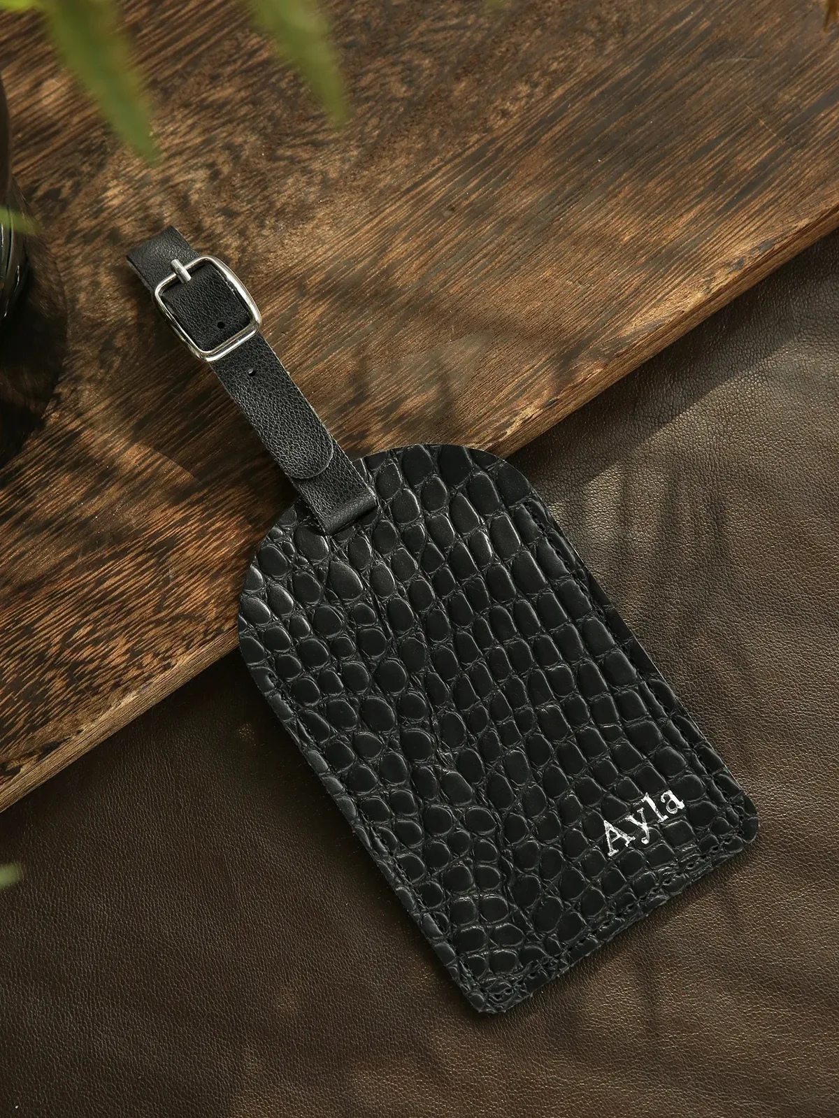 étiquette de bagage personnalisée avec nom en estampe à chaud pour valises, monogramme doré, étiquettes de bagage en simili cuir de crocodile avec carte de nom confidentielle