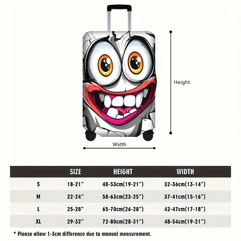 1 housse de bagage à imprimé visage de dessin animé pour bagages de 18 à 32 pouces ; accessoires de voyage anti-poussière et élastiques pour protéger efficacement vos bagages