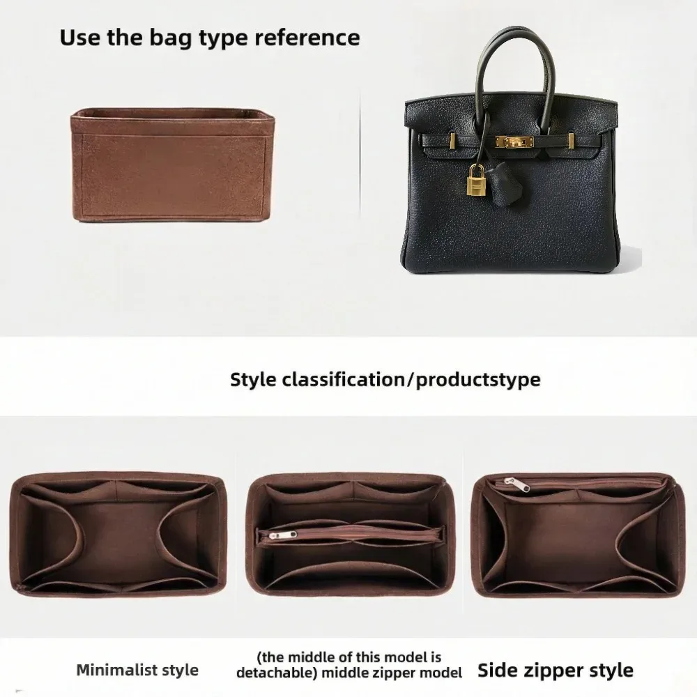 organisateur en feutre de qualité supérieure pour sac fourre-tout classique à poignée supérieure, sac intérieur de luxe pour sac à main, pochette de maintien avec fermeture éclair anti-affaissement