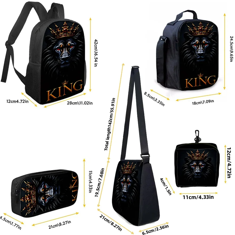 ensemble de sacs à dos motif roi lion (1/2/3/4/5 pièces) - sac à dos décontracté grande capacité avec pochette et sac fourre-tout assortis pour usage quotidien