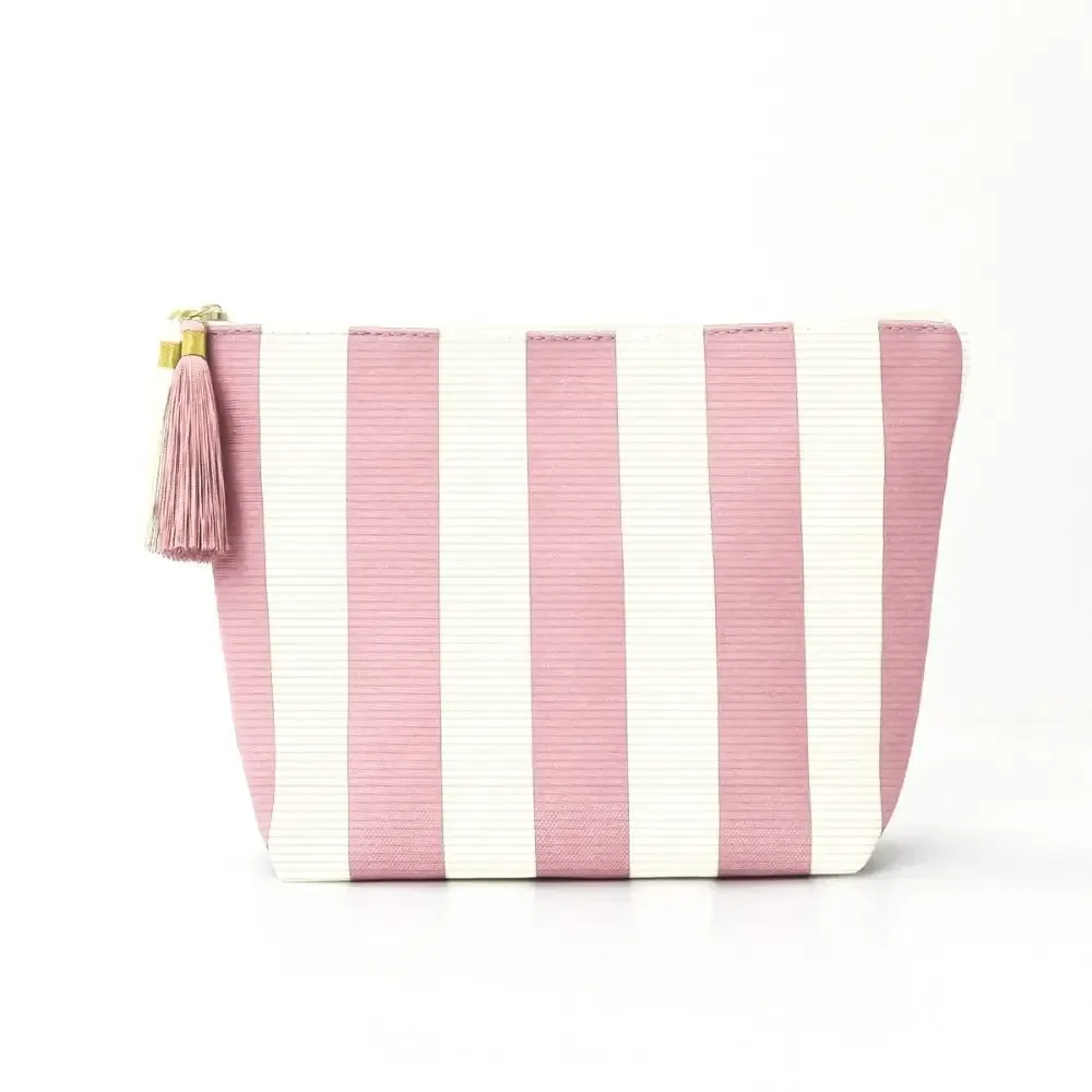 sac de maquillage portable en velours côtelé, grande capacité, motif rayé, trousse de toilette, sac de rangement, pour voyage