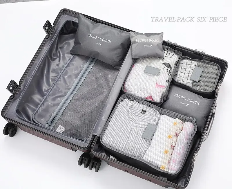 organisateur voyage sac compression vêtements chaussures pochette transparente gris noir bleu violet vert rose perforations ventilation emballage