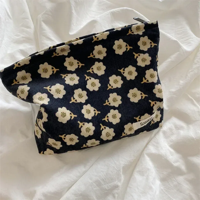 sacs de maquillage en velours côtelé pour femmes, sac à cosmétiques imprimé floral, trousse à crayons, trousse de toilette de voyage, sac de rangement, organisateur, trousse de beauté