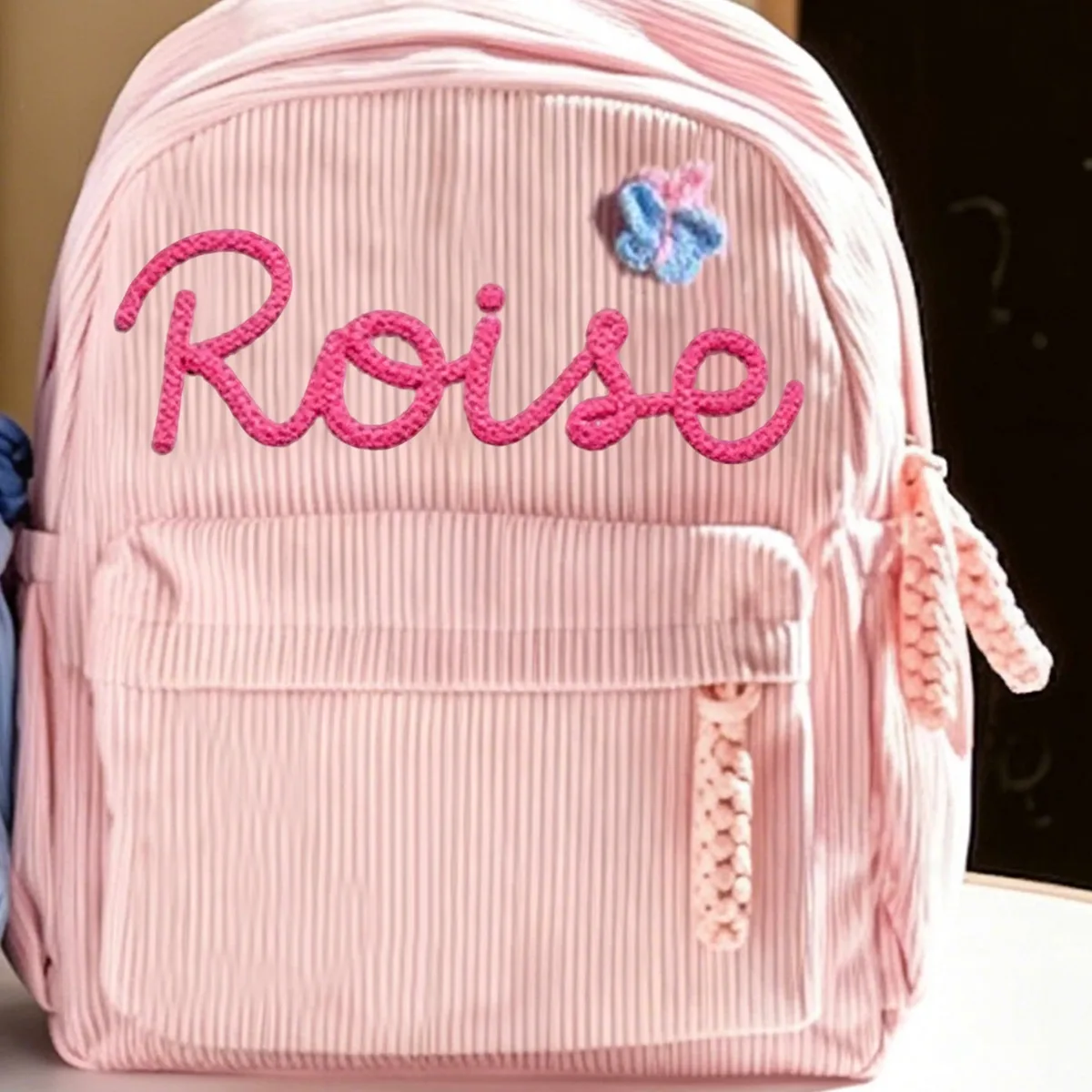 sac à dos en velours côtelé personnalisé 1 pièce, lettres brodées à la main, décorations florales/animales, cadeau idéal.