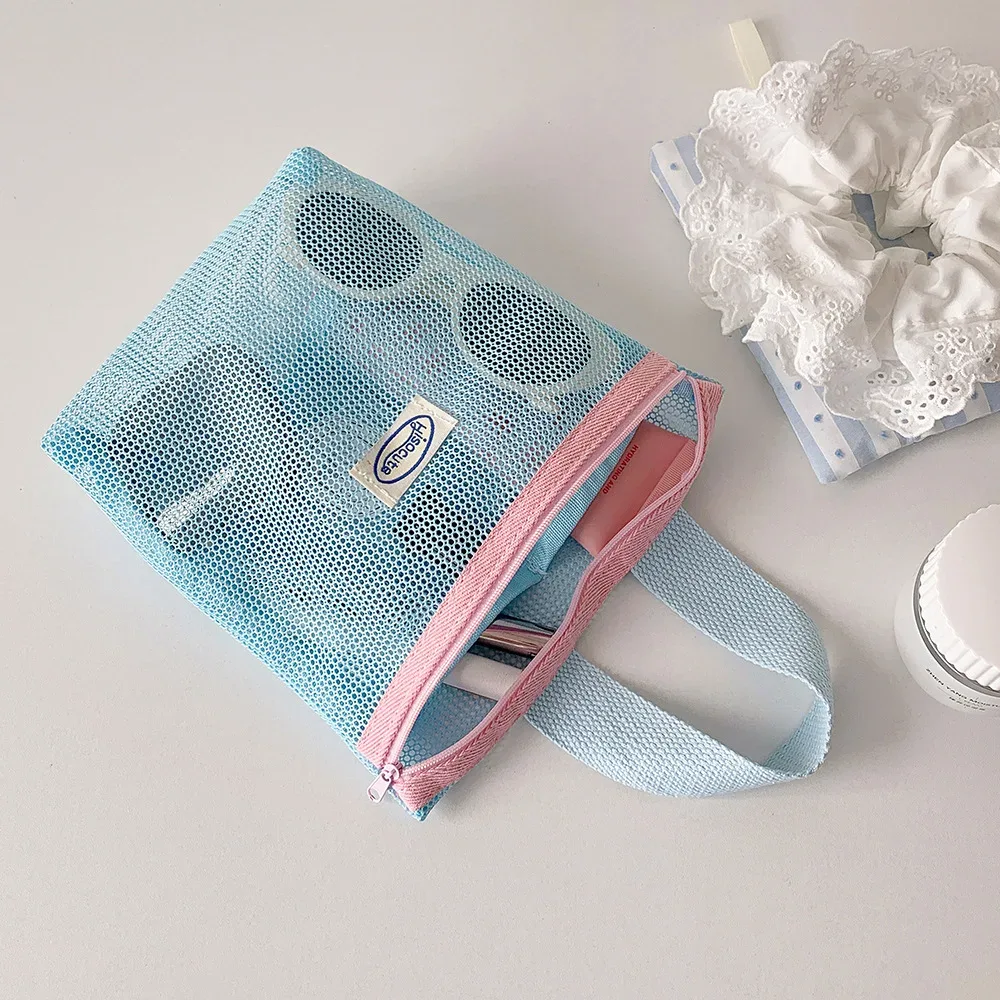 sac à main en maille, sac de maquillage, pochette de maquillage pour femmes, sac de lavage portable, sac de plage, clé mobile, sacs de rangement pour petits articles, organisateur