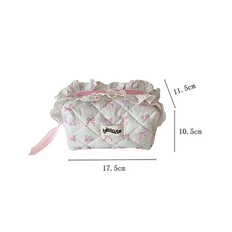 sacs à cosmétiques coréens avec nœud papillon et dentelle pour femmes, sac de maquillage doux à main, sacs de rangement d'articles de maquillage de voyage pour filles, mode
