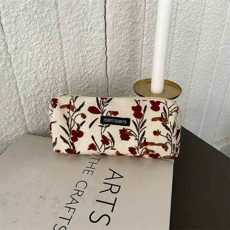 trousse de toilette de voyage en velours côtelé pour femme, pochette à rouge à lèvres, porte-monnaie, sac de rangement, sacs à maquillage, trousse scolaire, étui à maquillage