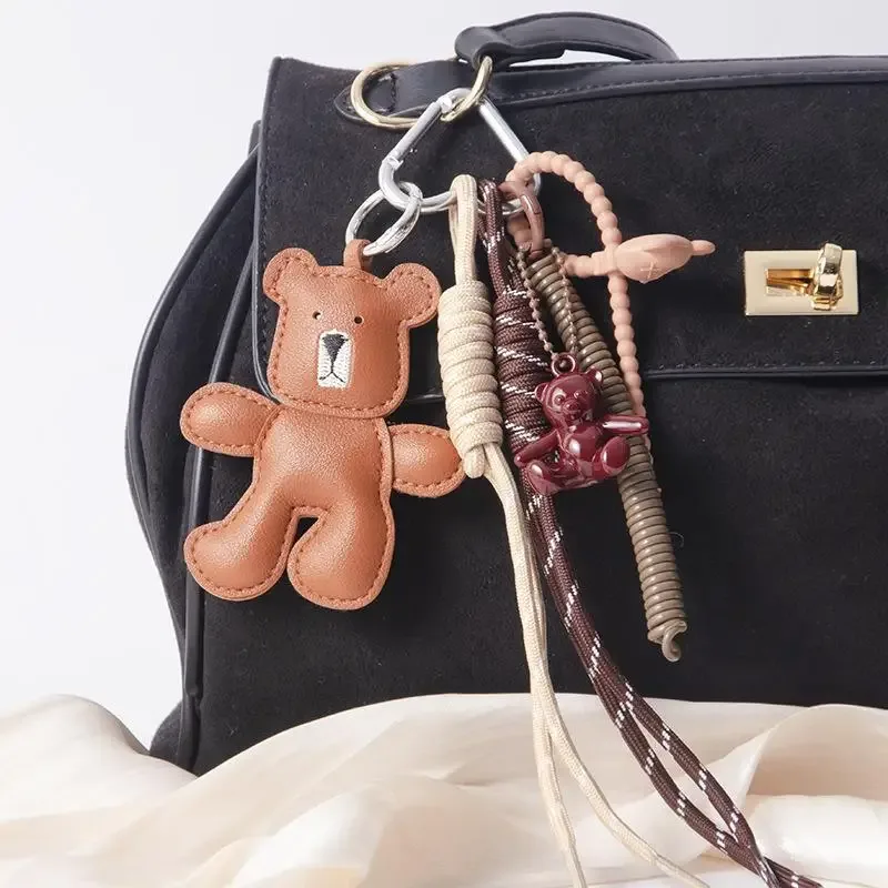 modish cuir miniature ours tissé laçage sac à dos parure bricolage porte-clés sac à main ajout