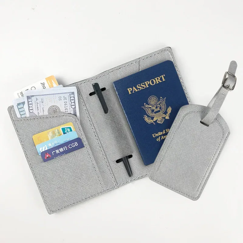 porte-passeport de luxe simple en cuir pu avec logo personnalisé, étiquette de bagage, accessoires de voyage essentiels, cadeau de mariage