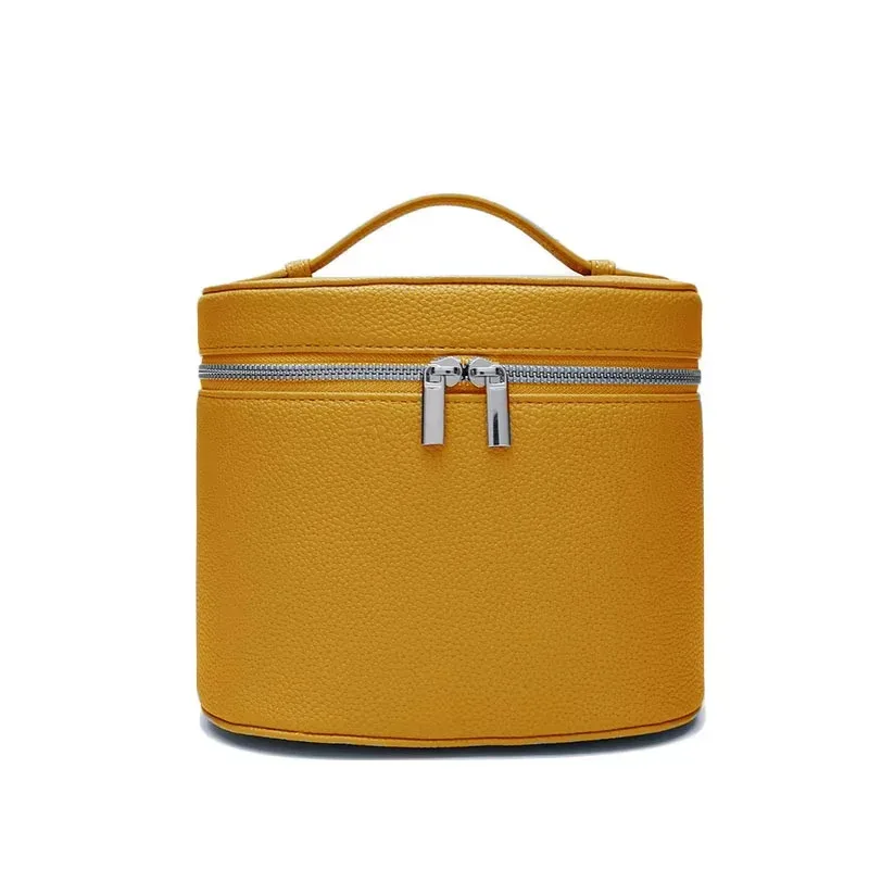 sac de voyage portable personnalisable avec compartiment cosmétique amovible en cuir grainé et section de rangement séparée pour articles de toilette