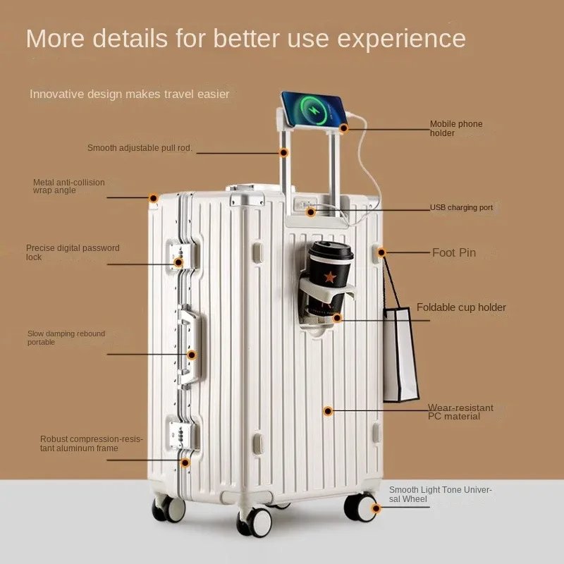 valise de grande capacité 30 pouces, robuste et durable, en abs+pc, bagage à roulettes avec cadre en aluminium, valise cabine 20 pouces, boîte de cabine.